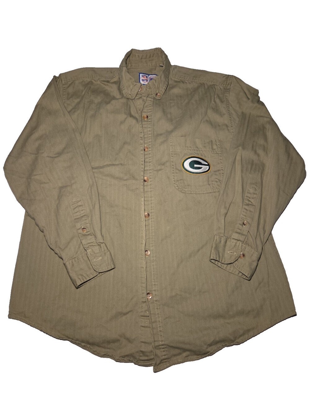 Vintage Logo 7 Green Bay Packers Herringbone Button Down Shirt Mens M Cotton NFL